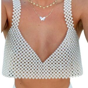 Off-White Pearl Crop Top - S